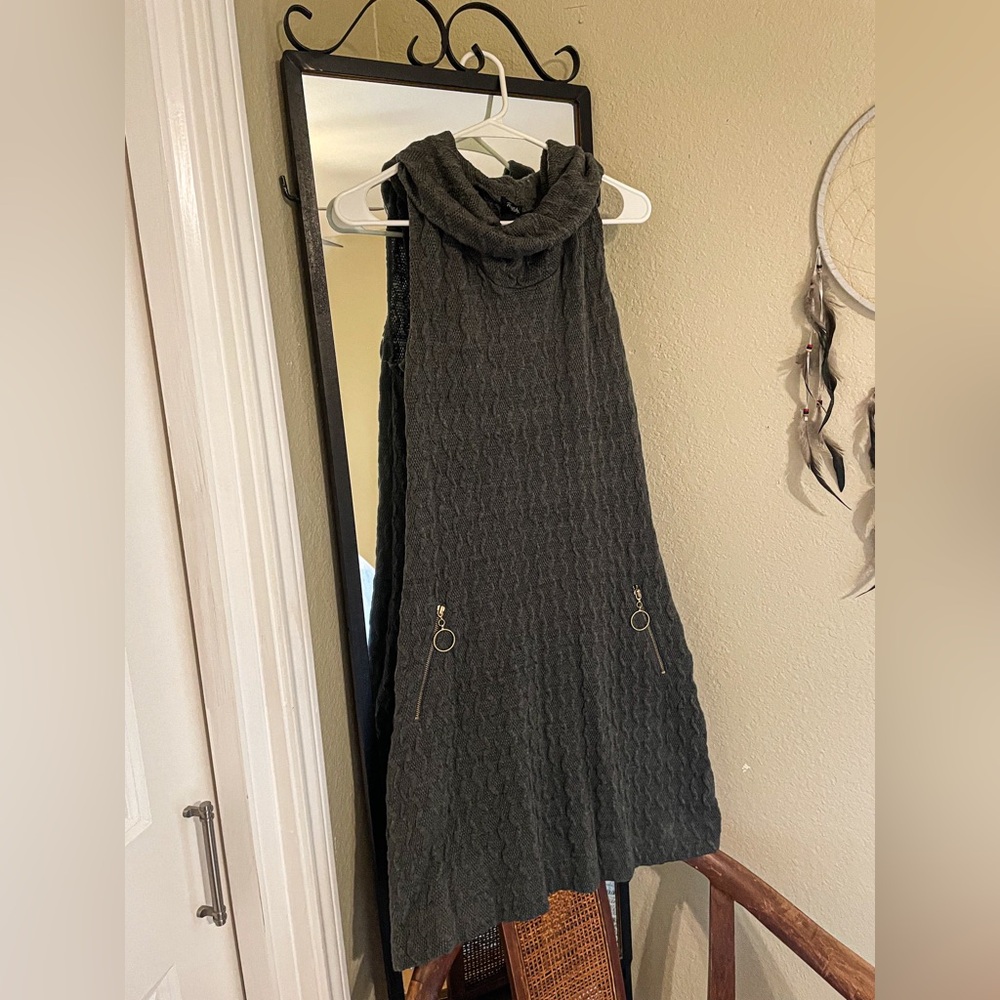 Rhapsody • Gray Cowl Neck Sweater Dress with Pockets